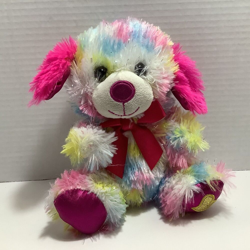 Walmart ❤️ Heart Glitter Rainbow Pink Ears Plush Puppy Dog 7" Sitting